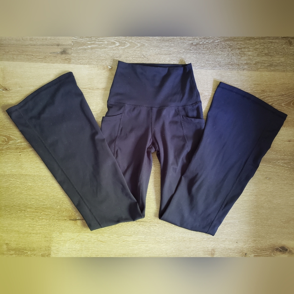 Yogalicious Pants Women's Size XS Yoga Flare Leggings High Waist Pockets Navy